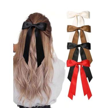 Imagem de 4 peças da moda, preto, branco, vermelho, laço de cetim charmoso grampo de cabelo temperamento elegante acessórios de cabelo adequados para festa do dia dos namorados maquiagem roupa combinando uso