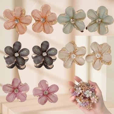 Imagem de 10 peças de grampos de cabelo de flores coloridas com strass, acessórios de cabelo fofos, acessórios de cabelo kawaii, pequenos grampos de cabelo para mulheres e meninas, grampos de cabelo de flores
