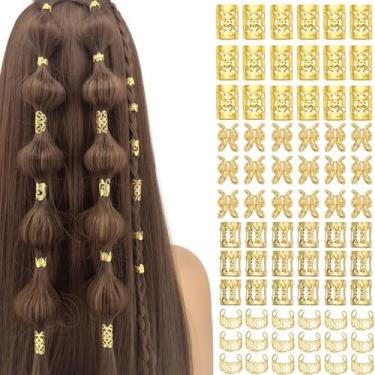 Imagem de 120 peças de algemas de cabelo ajustáveis e anéis trançados - acessórios de dreadlock dourado para mulheres, joias de cabelo para tranças, torções e cornrows, pingentes de cabelo metálicos