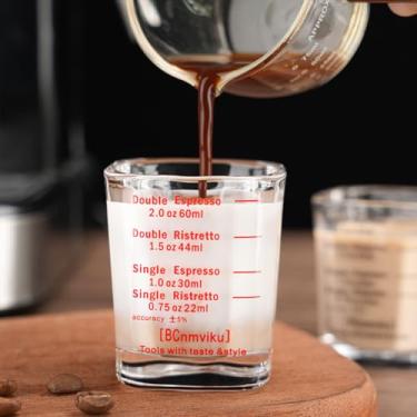 Imagem de Pacote com 2 copos de dose de café expresso vermelho copo medidor líquido vidro pesado para baristas 59 ml para dose única de ristrettos