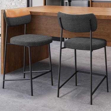 Imagem de Banqueta Cozinha Média Kit 2 Milli Linho Grafite/caramelo A14 - Mpozenato