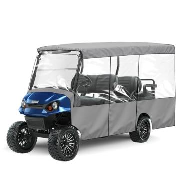 Imagem de Capa de substituição para carrinho de golfe Yamaha Club Car EZGO 4+2/6 passageiro, pano Oxford 420D com janelas transparentes, zíperes de porta para proteção solar, poeira, chuva e neve (4 + 2/6
