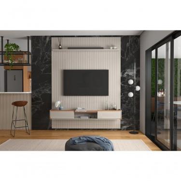 Imagem de Conj. Painel Frisado Oslo Off White + Bancada Atlas 1.9 Off White Jequitiba Lukaliam