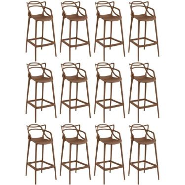 Imagem de Kit 12 Banquetas Allegra Com Encosto Design Cozinha/bancada - Marrom