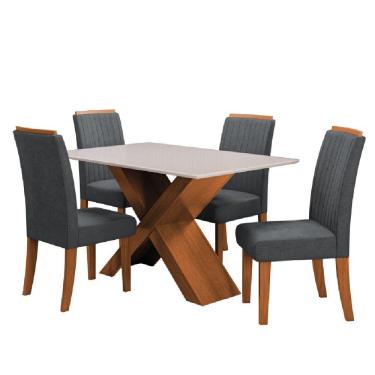 Imagem de Conjunto Mesa de Jantar 4 Cadeiras Grécia com Tampo de Vidro 1,36m - Dobuê - Madeirado/Grafite