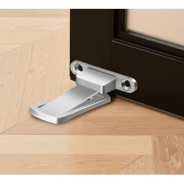 Imagem de Batentes de porta com trava magnética de aço inoxidável para montagem na parte inferior do chão sem furadeira ímã de fita adesiva forte dupla face mantém aberto design ultrafino, prateado