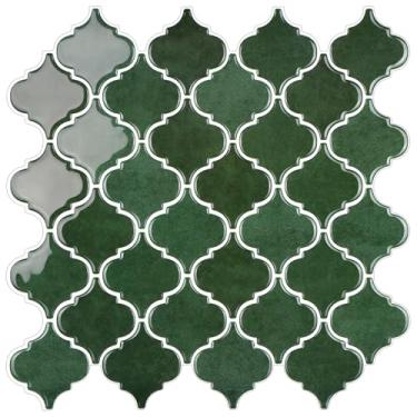 Imagem de Arabesco Peel and Stick Backsplash para cozinha, azulejos de parede autoadesivos 3D de design mais espesso, fundo de parede adesivo de 30,5 x 30,5 cm, adesivo de parede verde de 10 folhas para cozinha