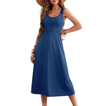 Imagem de Vestido de verão feminino Dokotoo 2025 sem mangas com botão azul peque