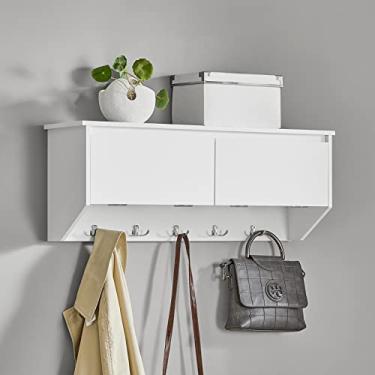 Imagem de Haotian FHK24-W, Unidade de armazenamento de parede branca com 2 armários e 5 ganchos, armário de cozinha para banheiro