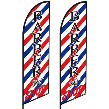 Imagem de VitalCozy 2 Pçs Bandeira de Barbeiro 3,6 m Barbearia Bandeira Sem Vento, Placa de Barbeiro Banner de Barbeiro Bandeira de Penas Swooper para Loja Publicidade Negócios Ao Ar Livre (NÃO INCLUI KIT DE