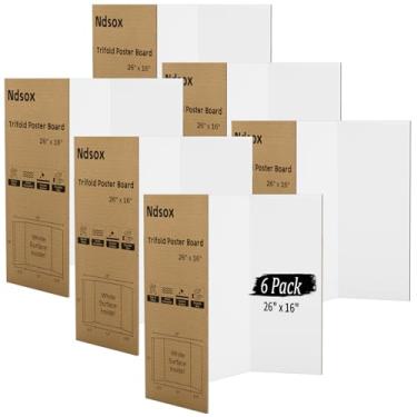 Imagem de Ndsox Pacote com 6 cartazes de 66 cm x 40 cm, branco, com três dobras, tamanho médio, papelão ondulado, triplos, cartazes para apresentações de negócios, exibições de eventos, exposições de arte