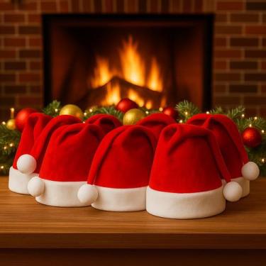 Imagem de Kit 6 Gorro de Natal Vermelho Chapéu Papai Noel Festa Natal - dcarte