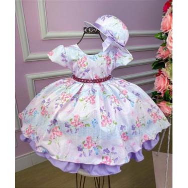 Imagem de Vestido Miss Cherry com Chapéu Lilás, Flores e Borboletas, Lavender, 2