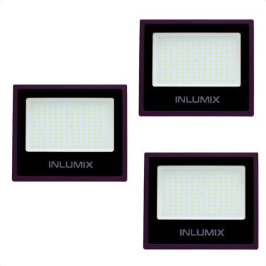 Imagem de Kit 3 Refletor Holofote De Led 200w Branco Frio 6500k Preto 110/220v