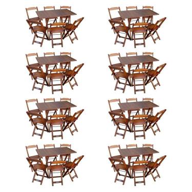 Imagem de Kit 8 Conjuntos De Mesa Dobráveis De Madeira 70x110cm Com 6 Cadeiras Imbuia