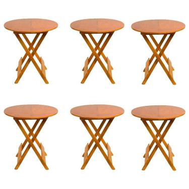 Imagem de Kit 6 Mesas Redondas Dobráveis Em Madeira Maciça 70X70 Mel Ideal Para Bares E Restaurantes