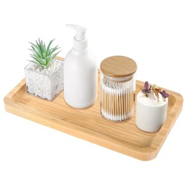Imagem de Bandeja de madeira natural para balcão de banheiro, 11,4 x 6,3 x 1,5 cm, bandeja organizadora de penteadeira