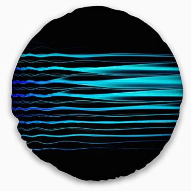 Imagem de Designart Chamas fractais azuis na sala de estar redonda, sofá, almofada de alta qualidade + capa de almofada impressa em ambos os lados