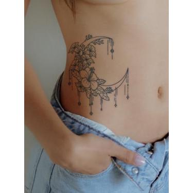 Imagem de Suco de ervas semipermanente simples delicado lua padrão floral tatuagem não reflexiva 7-14 dias braço cintura corpo adesivo tatuagem impermeável 1 peça