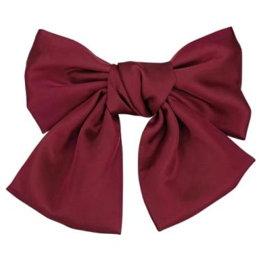 Imagem de Grampo de cabelo com laço grande vermelho bordô, prendedor de casamento de inspiração francesa, enfeite de cabelo elegante de primavera, acessório de cabeça de noiva para mulheres