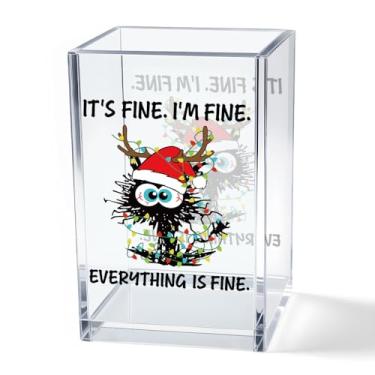 Imagem de Vgrti It's Fine I'm Fine Porta-canetas de acrílico cosmético, copo engraçado para gatos pretos, presentes de Natal fofos para mulheres e homens, presentes sarcásticos de escritório para mulheres e