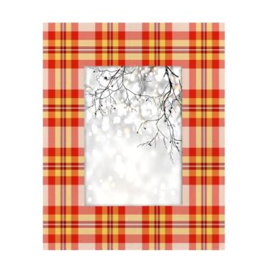 Imagem de Cemfyzoch Molduras de madeira, 12 x 17 cm, colagem com tapete, para decoração de mesa e parede, decoração de casa, escritório, galeria de fotos, listras vermelhas e amarelas