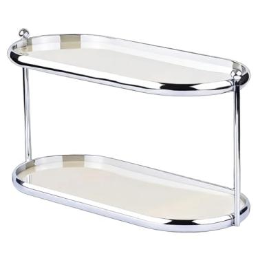 Imagem de Prateleira organizadora de perfume de 2 camadas com moldura de aço inoxidável e bandejas de acrílico, armazenamento para maquiagem, cuidados com a pele e frascos de fragrância, exibição de bancada