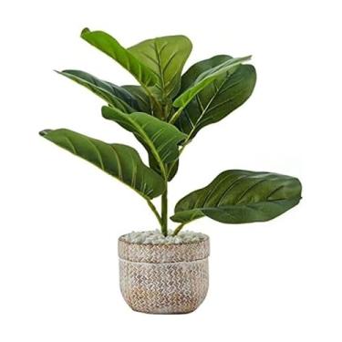 Imagem de Elements Figo de folha de violino em vaso de cimento em relevo para banheiro, casa de fazenda, vegetação sintética, mesa, decoração de cozinha, 38 cm