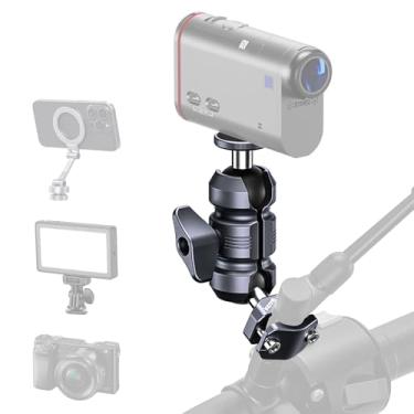 Imagem de KAPARNER Suporte de câmera com clipe de espelho retrovisor de motocicleta, braço de soquete duplo de alumínio e base de parafuso em U para bicicletas/quadriciclos/motos de neve, instalado em barras