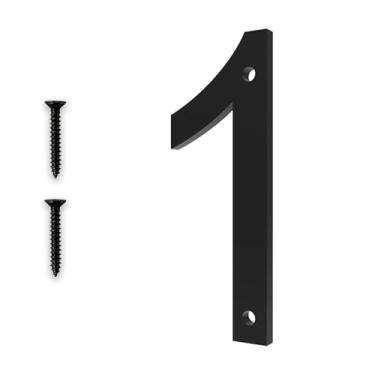 Imagem de Números de casa de 12 cm para uso externo - números de endereço duráveis para casa e caixa de correio, perfeitos para porta da frente ou parede, montagem em acrílico preto com parafuso (número 1)