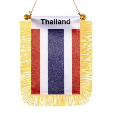 Imagem de JBSJBS Bandeira pendurada da Tailândia mini bandeiras de janela de carro pequenas da Tailândia Banners de espelho retrovisor decoração bandeiras da Tailândia com ventosa com franjas douradas dupla