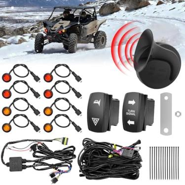 Imagem de Blshwez Kit de seta para quadriciclo UTV com buzina 110D, kit universal de rua SXS UTV com luz de perigo, interruptor basculante, kit de pisca-pisca para Polaris RZR, Can-Am, Kawasaki, CFMOTO