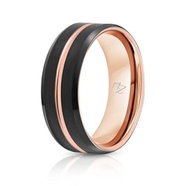 Imagem de EMBR Anel de tungstênio Infinity – Aliança de carboneto de tungstênio de 8 mm com acabamento fosco escovado e incrustação colorida – Anel de casamento ou declaração chanfrado de alto polimento para