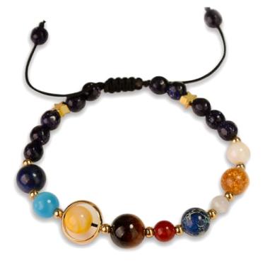 Imagem de eMeition Pulseira Miniverse, Pulseira de Sistema Solar Masculino Feminino Pedra Natural Planetas Galáxia Os Oito Planetas Guardião Estrela Saturno Pulseiras Artesanais, One Size, Zinco, Ametista