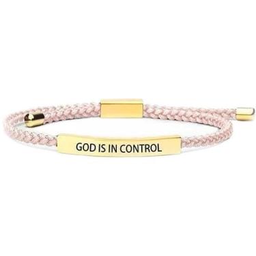 Imagem de COLORFUL BLING Pulseira de tubo God Is In Control ajustável trançada de aço inoxidável com gravação inspiradora, presentes cristãos significativos para homens e mulheres, 1, Resina, Sem Pedra Preciosa