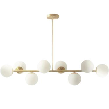 Imagem de Luminária Lustre 110Cm Jabuticaba 8 Globos Vidro Dourada