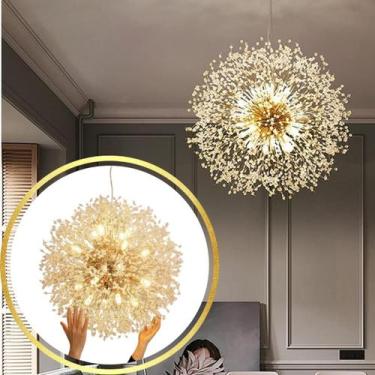 Imagem de Luminária Pendente 66cm Dente Leão 1292 Cristais Dourado 16 x G9 Lustr