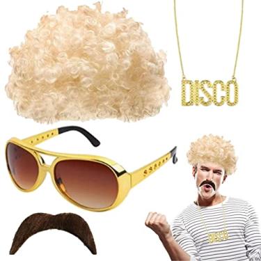 Imagem de Peruca Discoteca | Funky Afro Perucas 70's com Colar Sol Bigo| Peruca Disco para um Look Vintage, Festa, Festa Halloween Dalian