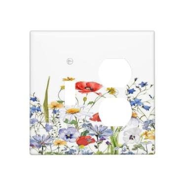 Imagem de Nadoabtm Capas de tomada em aquarela buquê de flores silvestres 1 interruptor 1 duplex decorativo placa de parede capa de tomada de interruptor de luz elétrica capas de placa de interruptor para