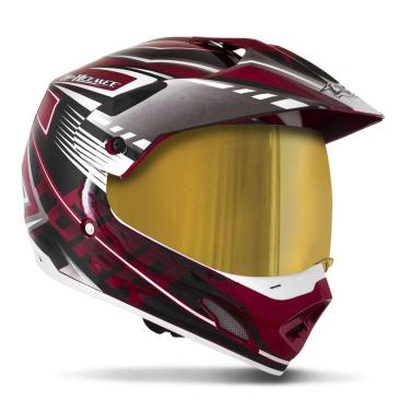 Imagem de Capacete Moto Cross Trilha Th1 Vision Adventure 60 Viseira Dourada Vermelho/Branco Tam. 60
