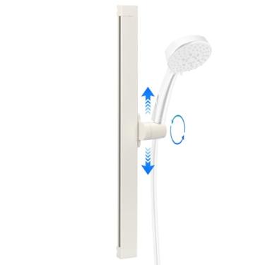 Imagem de Barra deslizante de chuveiro com suporte de cabeça de chuveiro portátil ajustável em altura e ângulo | Montagem de disco adesivo forte ou instalação de perfuração (material de liga de alumínio