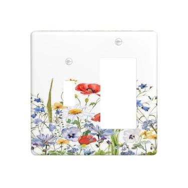 Imagem de Nadoabtm Capas de tomada em aquarela, buquê de flores silvestres, 1 alternância e 1 interruptor de balancim, placa de parede elétrica, placa decorativa para decoração de quarto e sala de estar