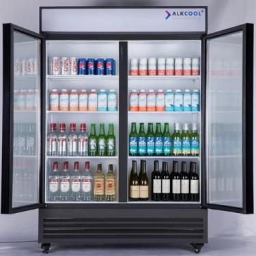Imagem de NAFCOOL Refrigerador de bebidas comercial Sub Zero com exibição de geladeira, 46 pés cúbicos com duas portas de vidro vertical para merchandiser refrigerador de bebidas com prateleiras ajustáveis de