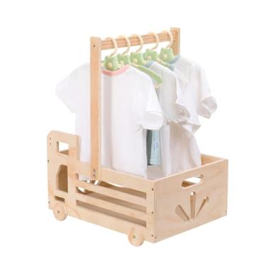 Imagem de fcxagy Armário de madeira para chá de bebê com rodas, cesta de presente de chá de bebê com alça, cesta de presente de chá de bebê pushable, presentes personalizados para novos pais de recém-nascidos