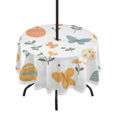 Imagem de Blueangle Toalha de mesa redonda impermeável com ovos de Páscoa de 152 cm com orifício para guarda-chuva - Tecido resistente à prova de sol para todos os climas para pátio, acampamento, piquenique(190