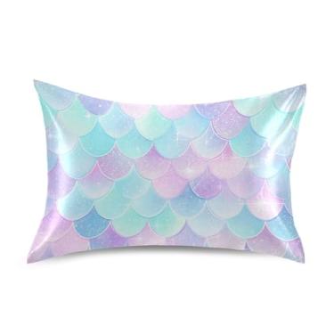 Imagem de Blueangle Linda fronha de cetim com escamas de sereia para cabelo e pele, fronha de seda, tamanho Queen (50,8 x 76,2 cm) - Capas de almofada de cetim refrescantes com fecho de envelope (8)