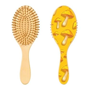 Imagem de SEHANY Escova de cabelo de madeira Forest Mushroom para mulheres e homens, escovas de cabelo de cabeça redonda, escova de cabelo para massagem do couro cabeludo suave e desembaraçadora para todos os