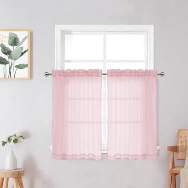 Imagem de Chyhomenyc Cortinas transparentes esmagadas de 91 cm de comprimento, cortina de cozinha pequena com filtragem de luz sobre a pia, cortinas curtas de meia janela para porão de banheiro, cada 106 cm L x