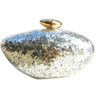 Imagem de louceko Bolsa de mão formal em forma de concha de acrílico para mulheres, 1 glitter prata