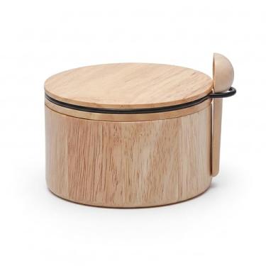 Imagem de LIBKEN Caixa de sal de madeira com tampa e colher – protetor de seringueira, topo giratório magnético para evitar poeira, tigela escandinava mínima para pimenta, especiarias, ervas e sal, recipiente